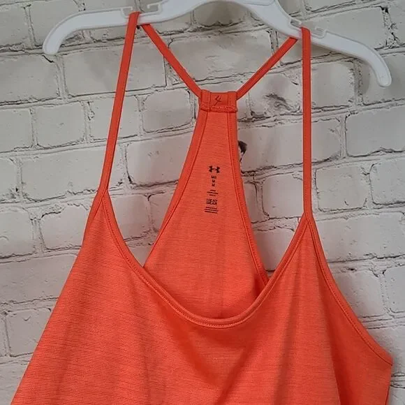 Under Armour Women’s HeatGear Neon Coral Racerback Running Tank Top Medium Loose - Picture 5 of 8